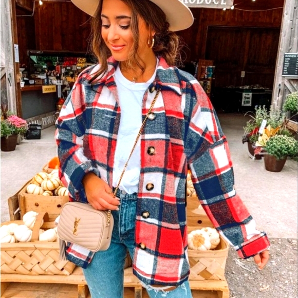 Jackets & Blazers - Plaid Flannel Shacket Shirt Jacket